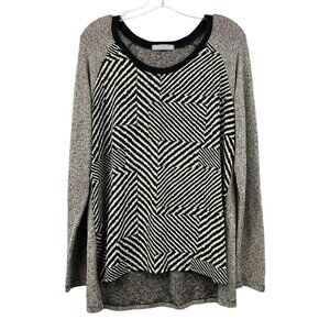 Olivia Moon Women’s Scoop Neck Mixed Fabric Sweater Black/Multi Hi-Low XL